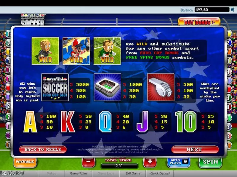 Info and Rules - bwin.party Sensible Soccer Slot