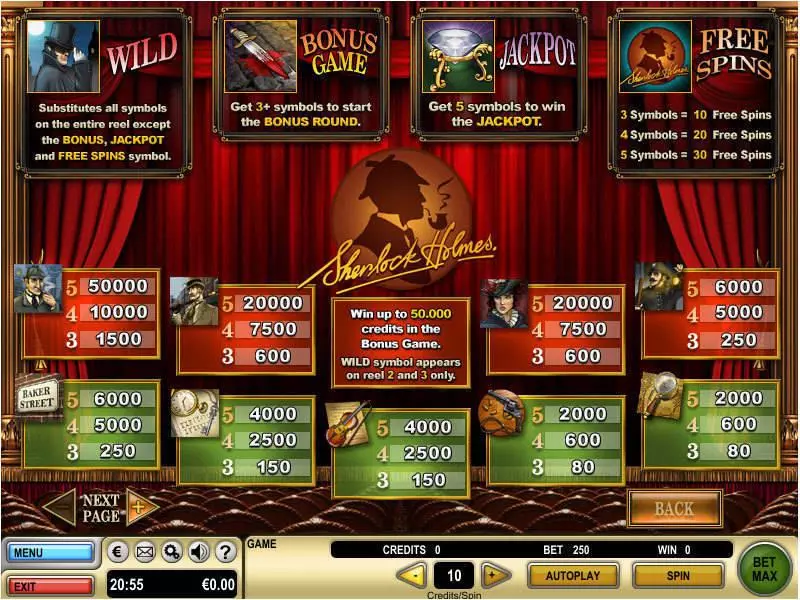 Info and Rules - GTECH Sherlock Holmes Slot
