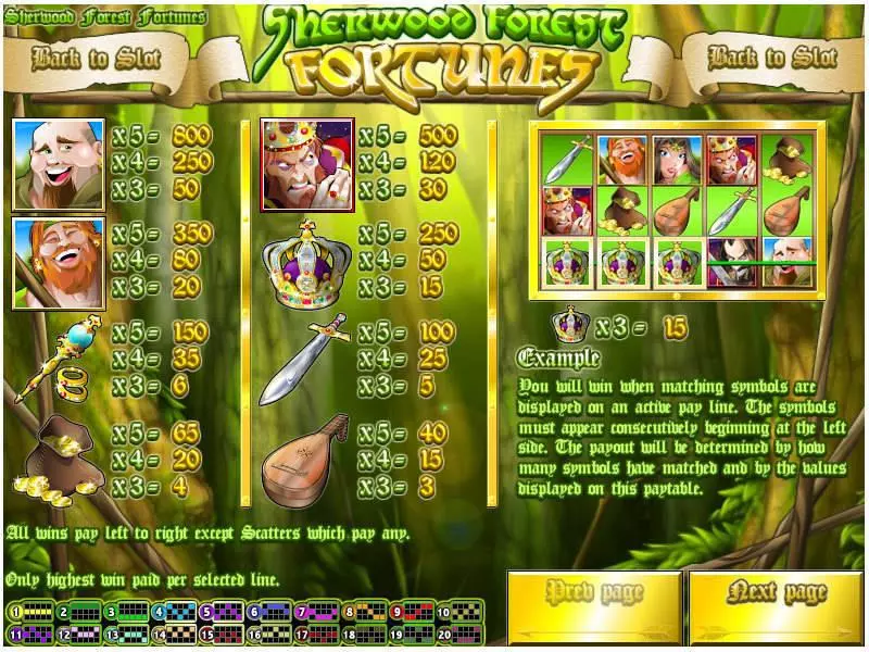 Info and Rules - Rival Sherwood Forest Fortunes Slot