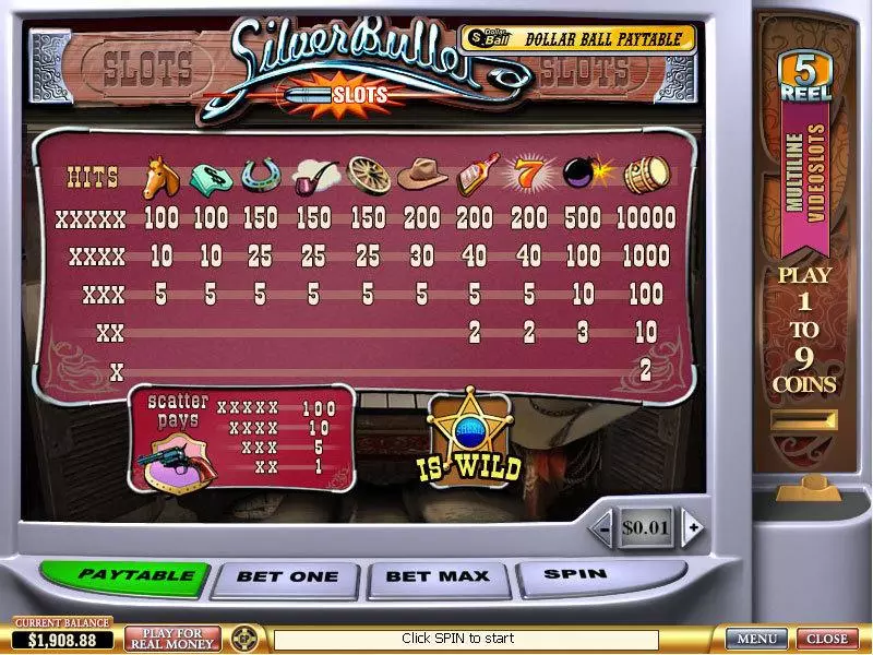 Info and Rules - PlayTech Silver Bullet Slot