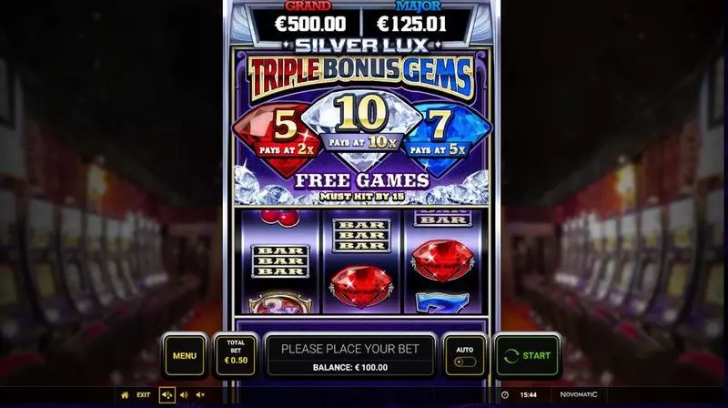 Main Screen Reels - Greentube Silver Lux- Triple Bonus Gems Slot