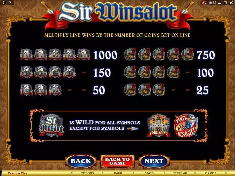 Info and Rules - Microgaming Sir Winsalot Slot