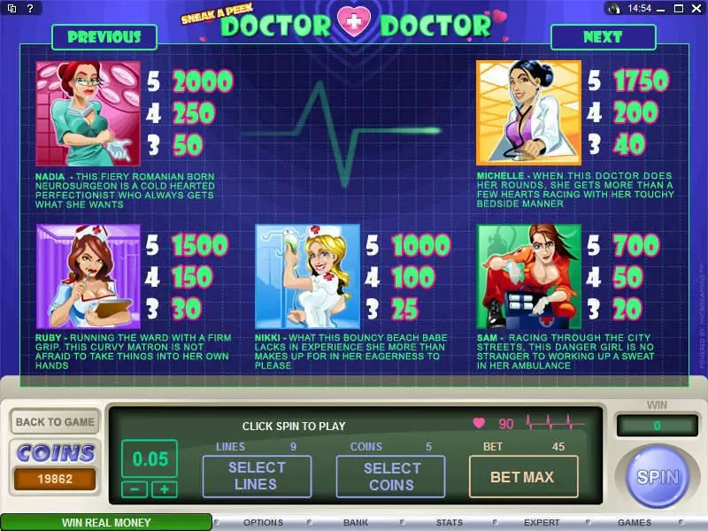 Info and Rules - Microgaming Sneak a Peek - Doctor Doctor Slot