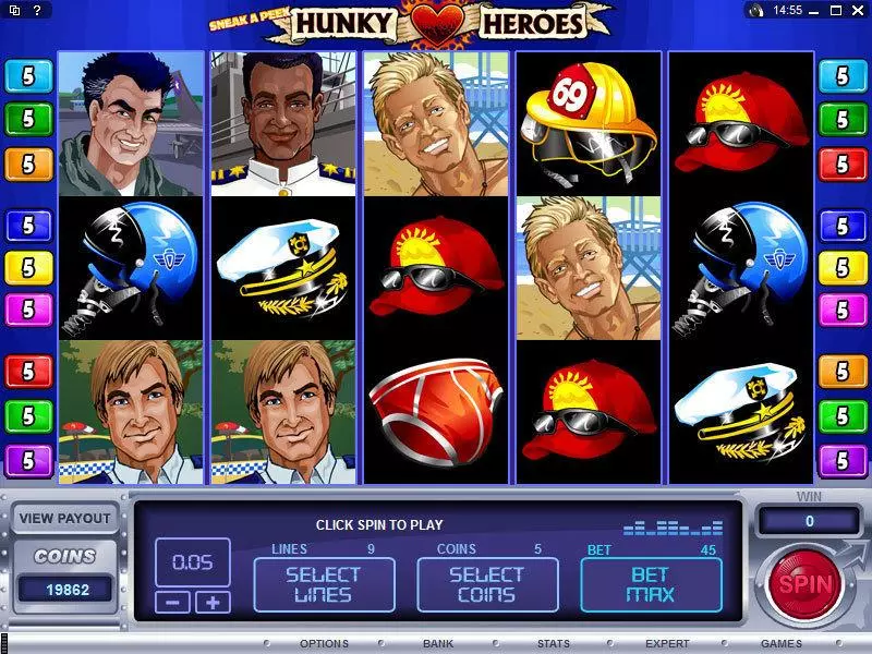 Main Screen Reels - Microgaming Sneak a Peek - Hunky Heroes Slot