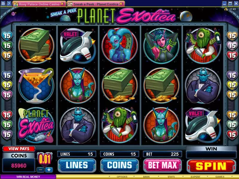 Main Screen Reels - Microgaming Sneak a Peek - Planet Exotica Slot