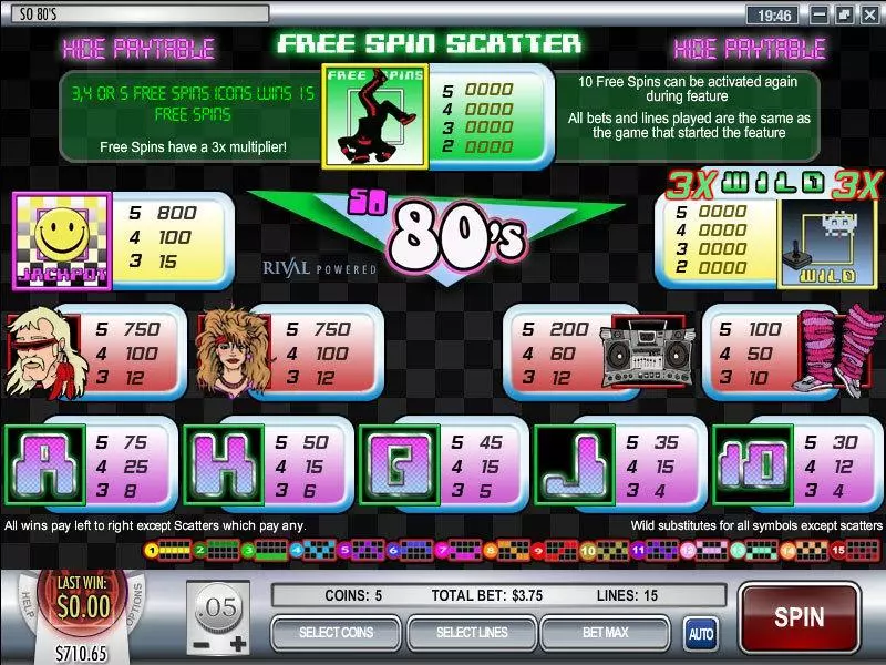 Info and Rules - Rival So 80's Slot