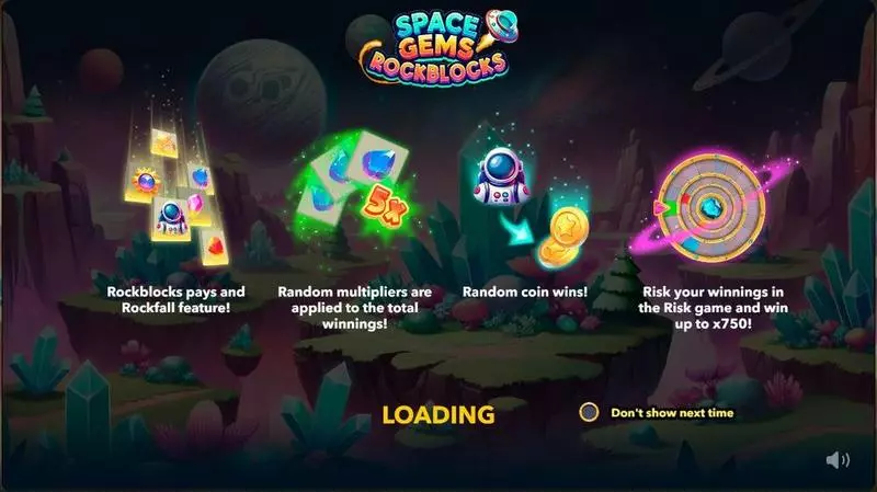 Introduction Screen - Mascot Gaming Space Gems. Rockblocks Slot