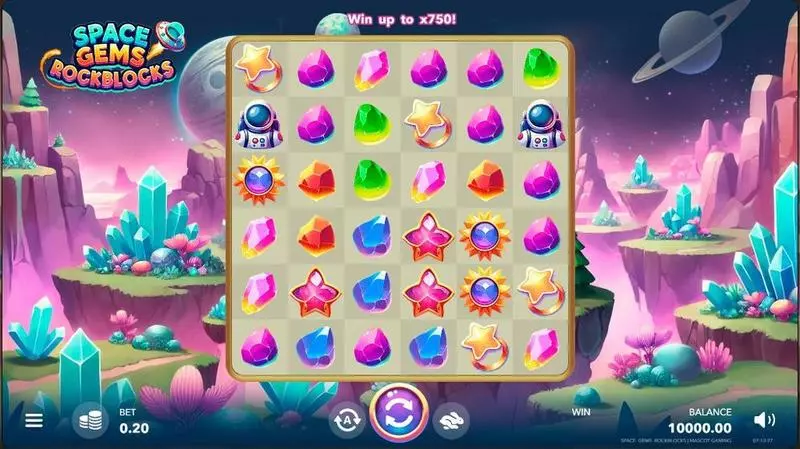 Main Screen Reels - Mascot Gaming Space Gems. Rockblocks Slot