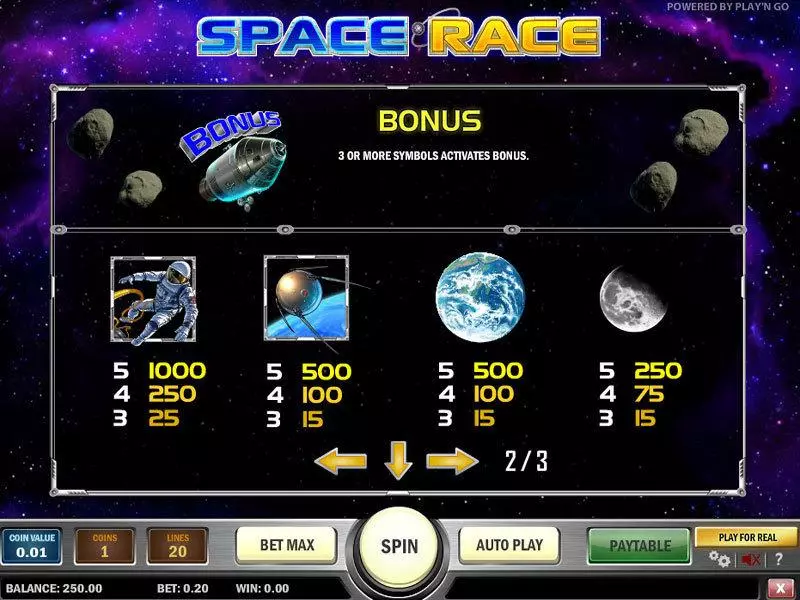 Info and Rules - Play'n GO Spacerace Slot