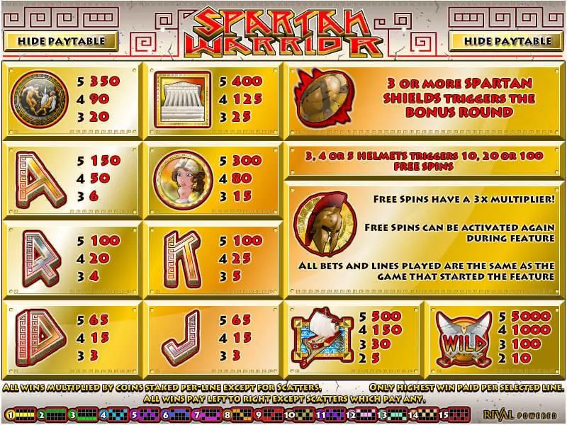 Info and Rules - Rival Spartan Warrior Slot