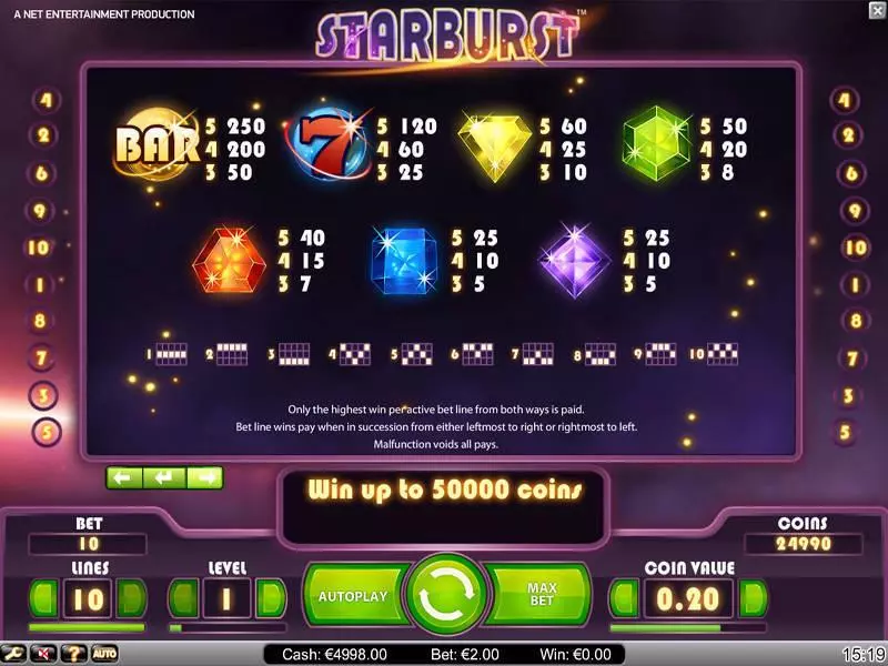 Info and Rules - NetEnt Starburst Slot