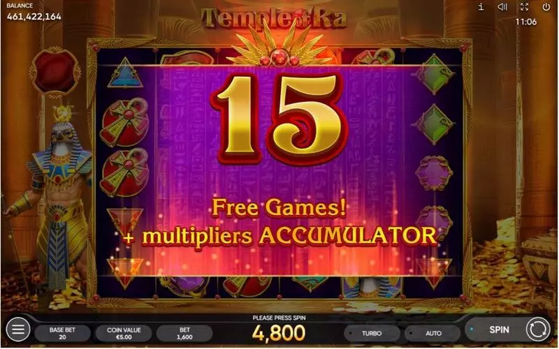 Free Spins Feature - Endorphina Temple of Ra Slot