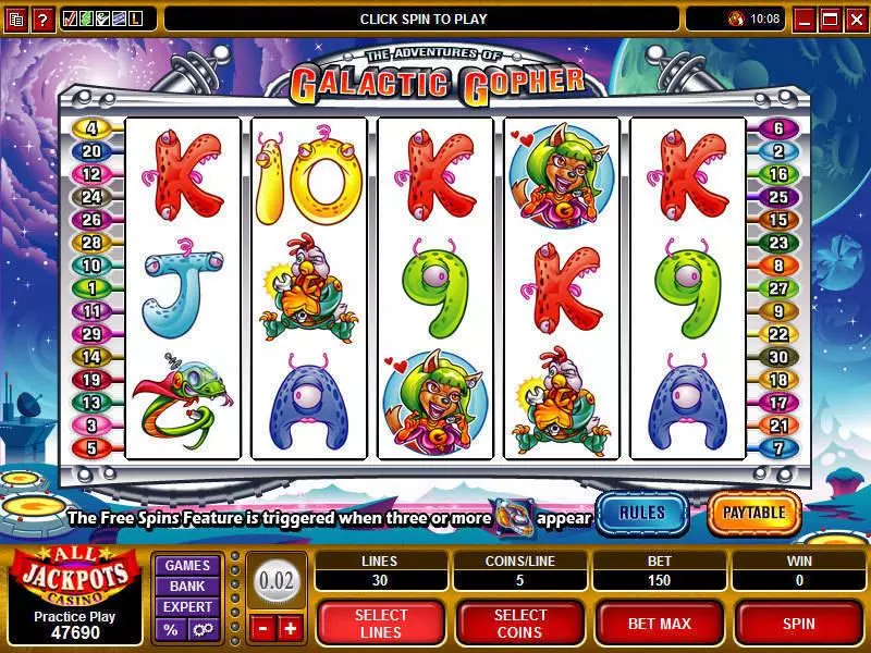 Main Screen Reels - Microgaming The Adventures of the Galactic Gopher Slot