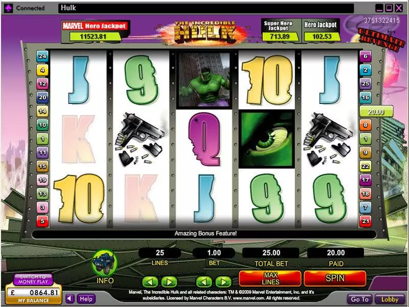 Main Screen Reels - 888 The Incredible Hulk Slot