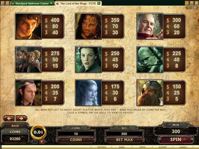 Info and Rules - Microgaming The Lord of the Rings - The Fellowship of the Ring Slot