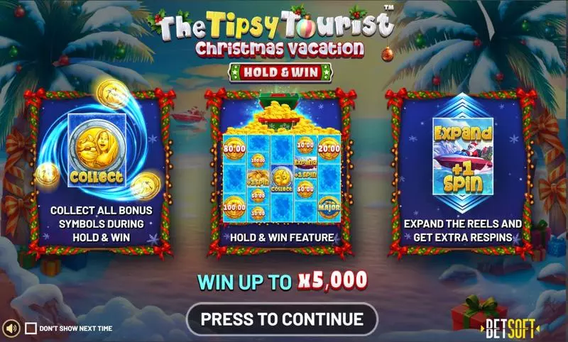 Info and Rules - BetSoft The Tipsy Tourist - Christmas Vacation Slot