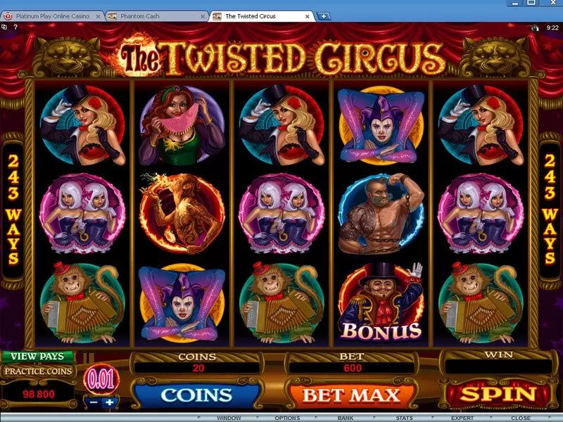 Main Screen Reels - Microgaming The Twisted Circus Slot