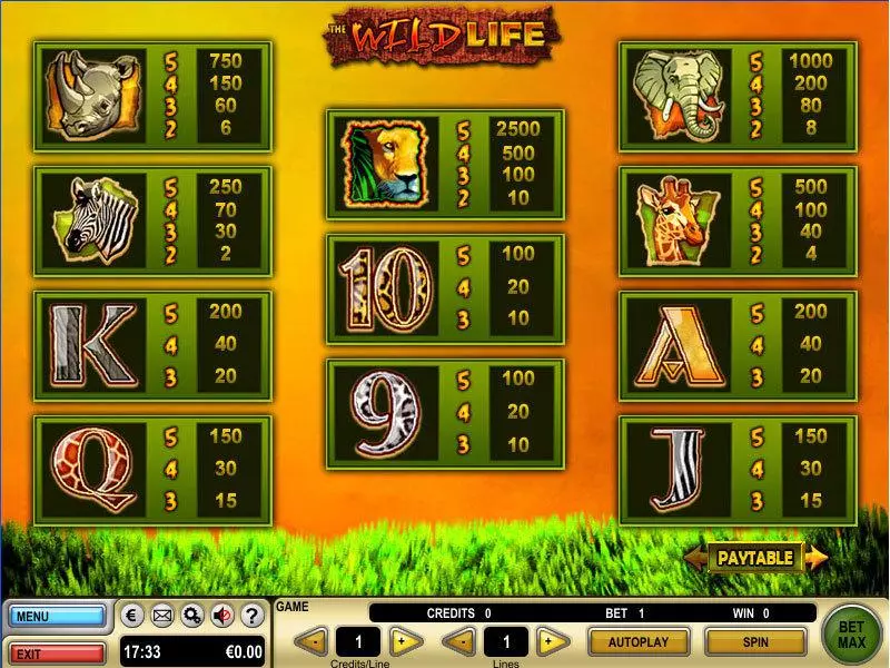 Info and Rules - GTECH The Wild Life Slot
