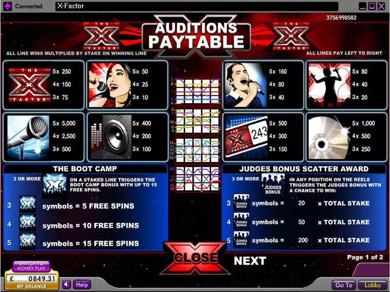 Info and Rules - 888 The X Factor Slot
