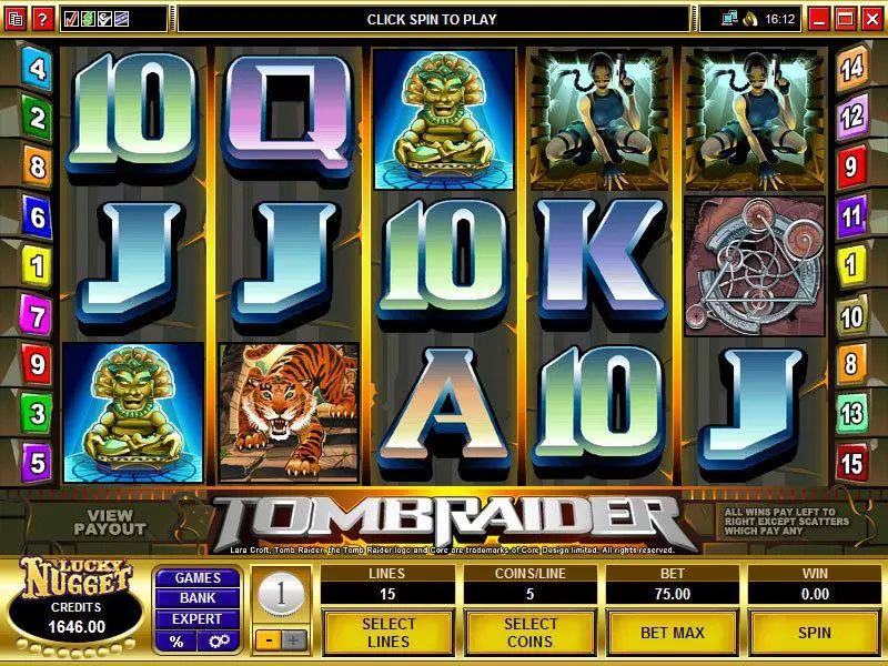 Main Screen Reels - Microgaming Tomb Raider Mini Slot