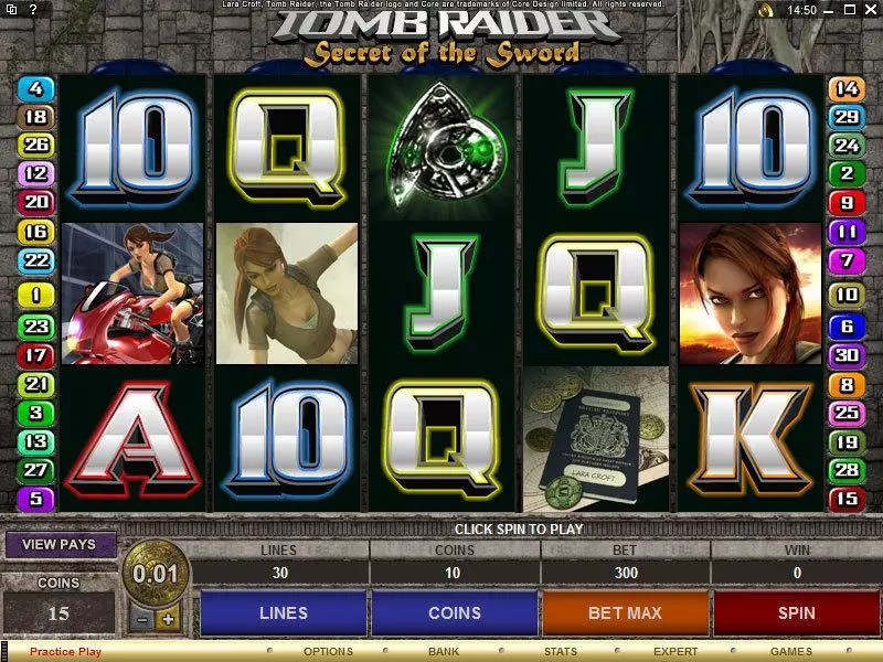 Main Screen Reels - Microgaming Tomb Raider - Secret of the Sword Slot