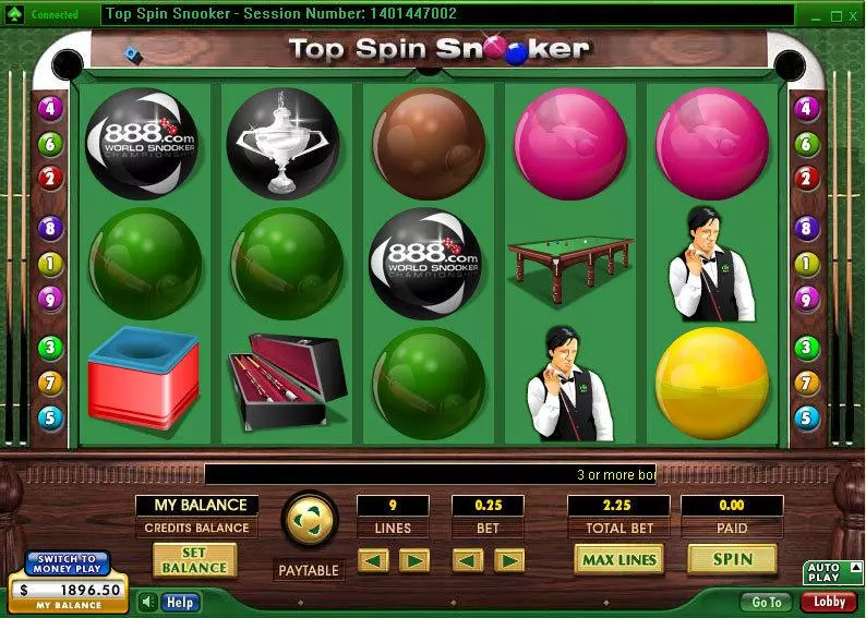 Main Screen Reels - 888 Top Spin Snooker Slot