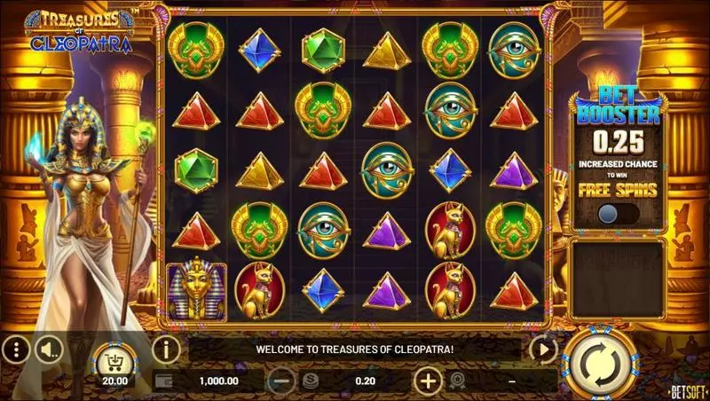 Main Screen Reels - BetSoft Treasures of Cleopatra Slot