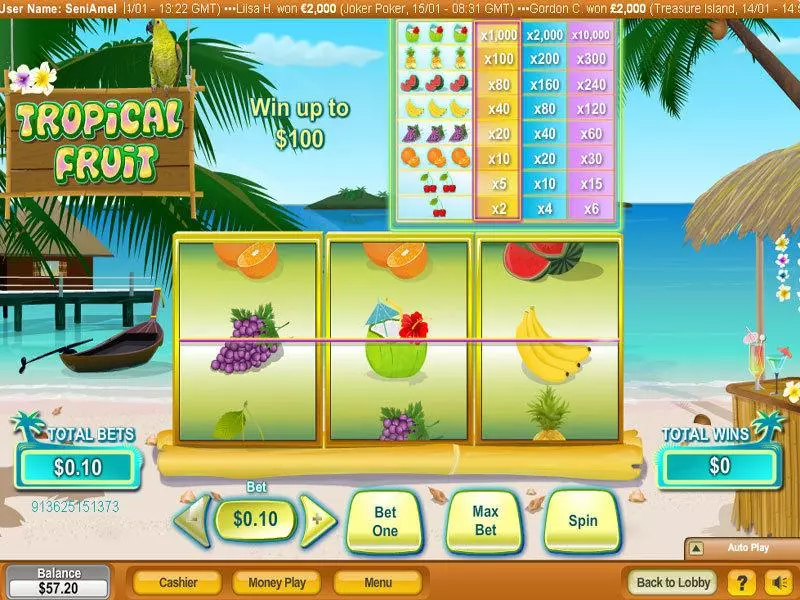 Main Screen Reels - NeoGames Tropical Fruit Slot