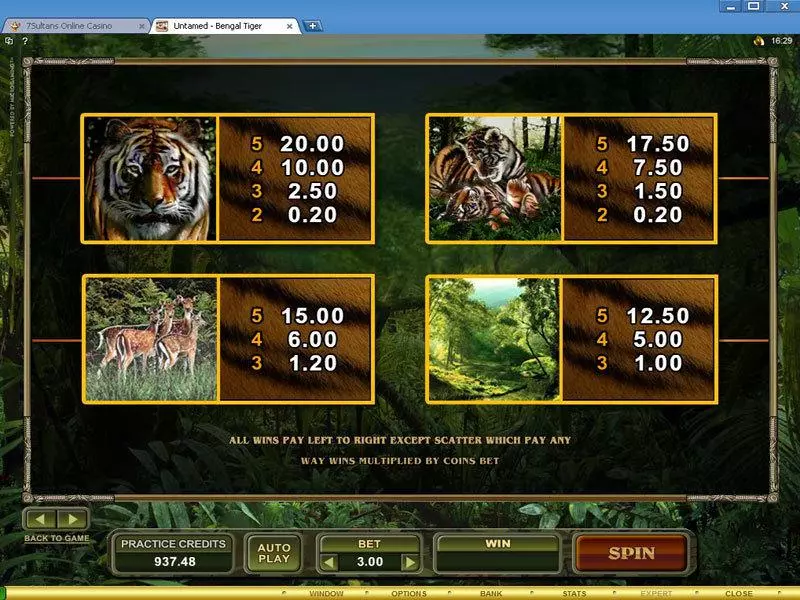 Info and Rules - Microgaming Untamed - Bengal Tiger Slot