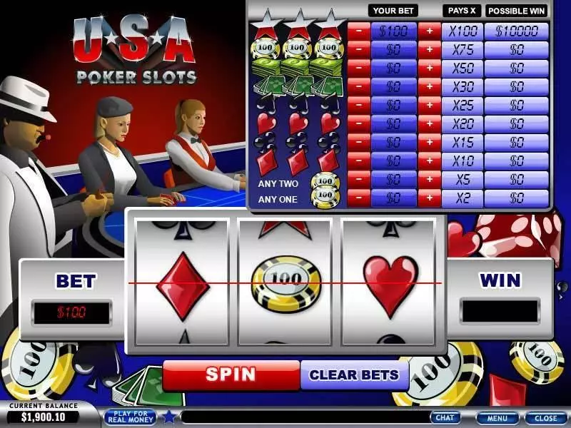 Main Screen Reels - PlayTech USA Poker Slot