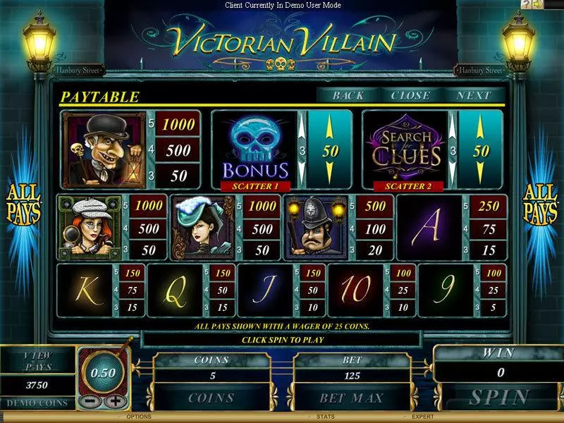 Info and Rules - Genesis Victorian Villain Slot