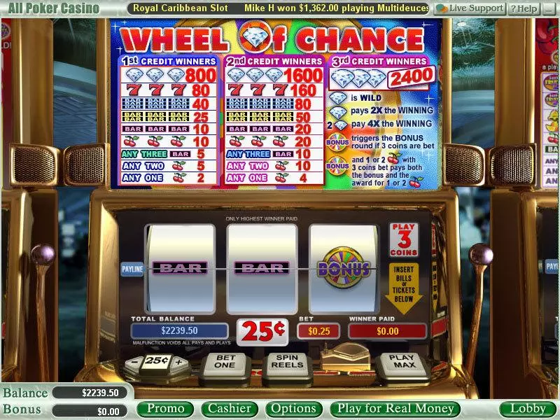 Main Screen Reels - WGS Technology Wheel of Chance 3-Reels Slot