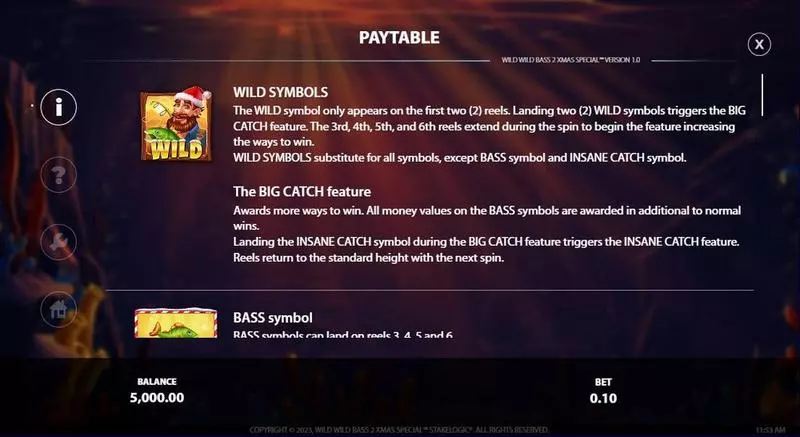Paytable - StakeLogic Wild Wild Bass 2 Xmas Special Slot