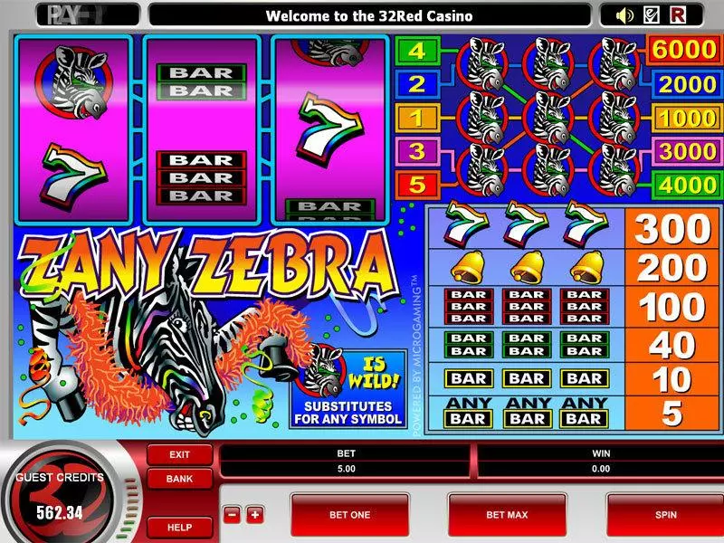 Main Screen Reels - Microgaming Zany Zebra Slot