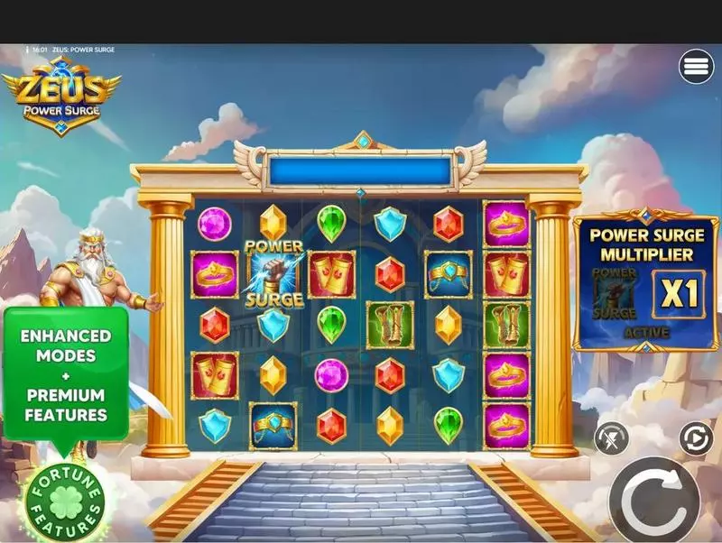Main Screen Reels - Four Leaf Gaming Zeus - Power Surge Slot